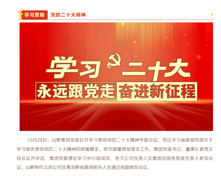 山影集團黨委召開學習貫徹黨的二十大精神專題會議